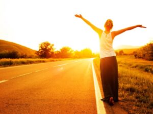 Women on the road on her journey